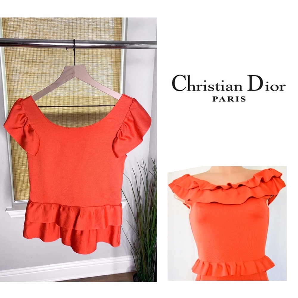 Christian Dior Paris Boatneck Peplum Silk Top